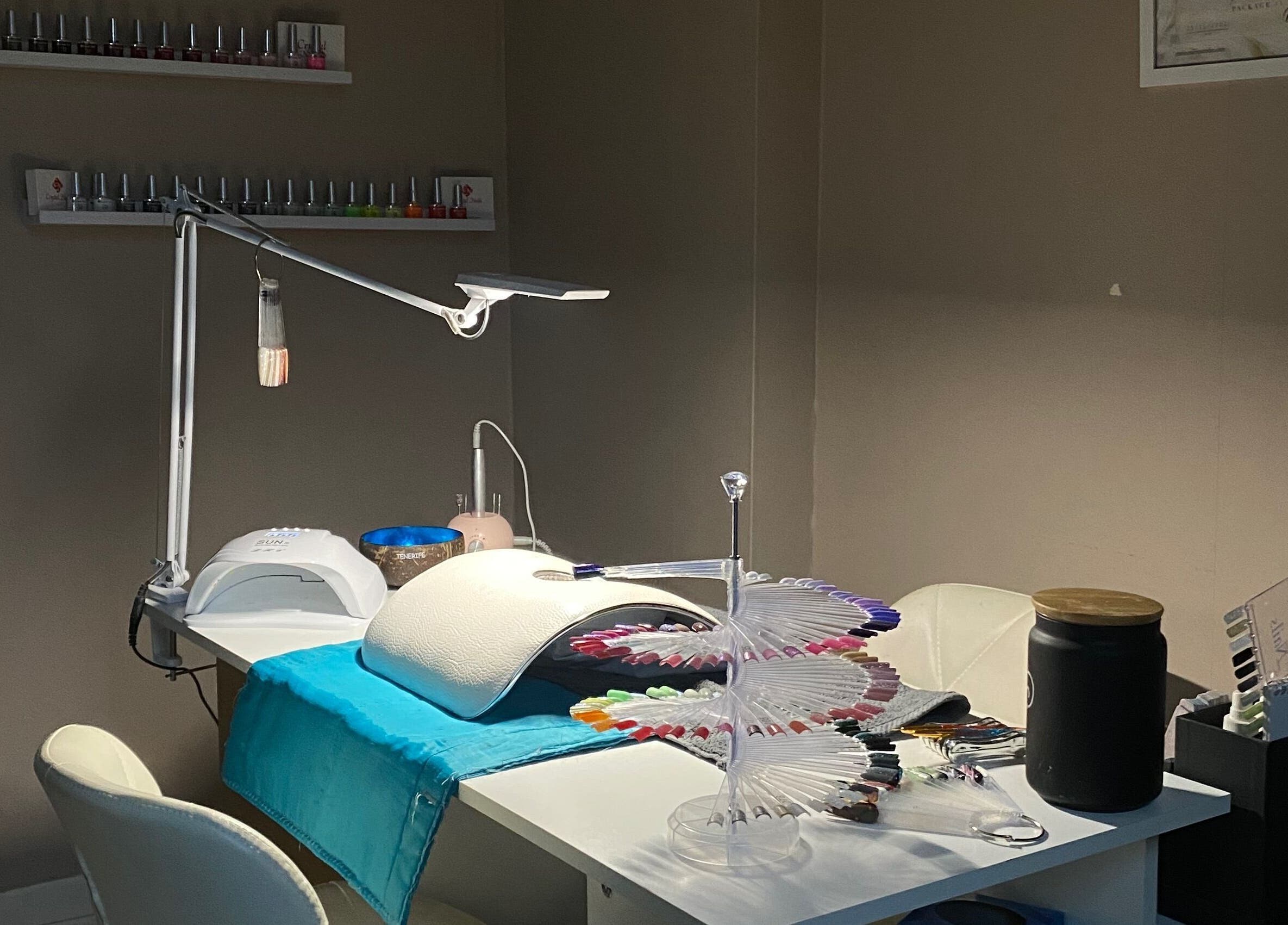 SofiNails (Home-based studio) manicure setup with vibrant polishes in Edinburgh, Scotland, GB.