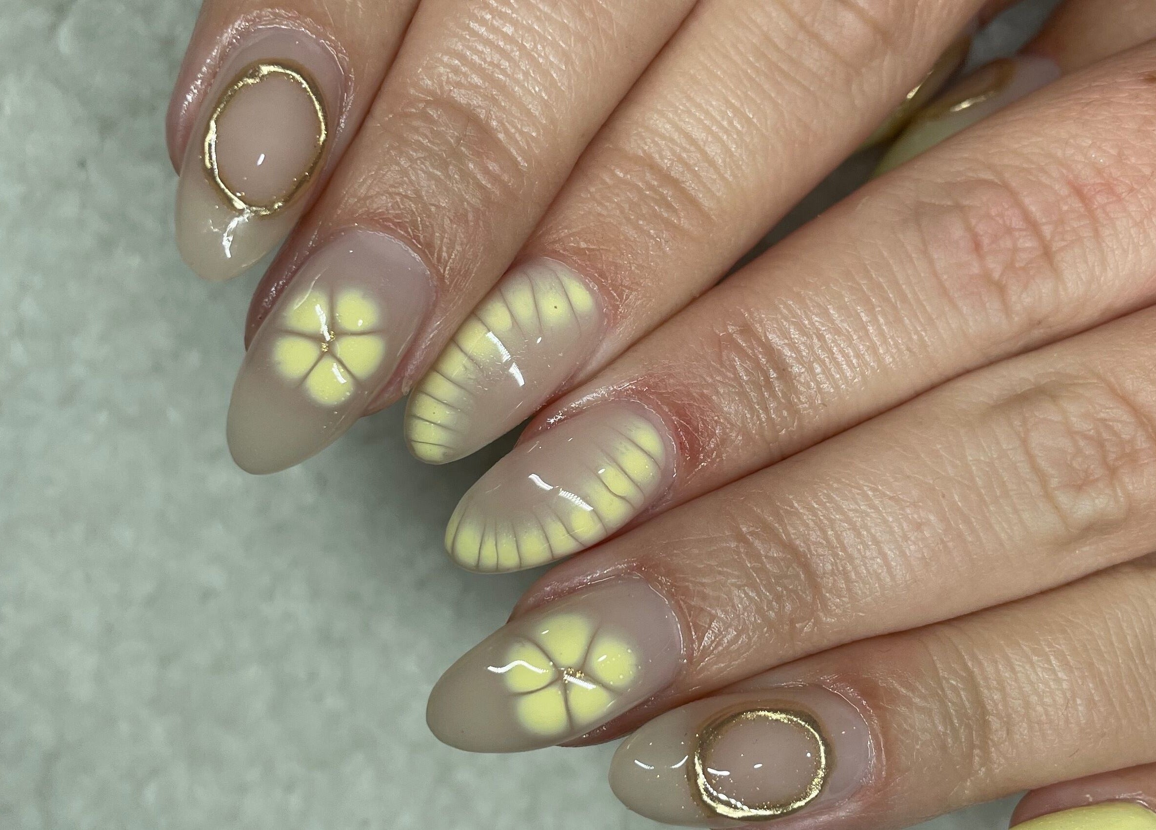 Close-up of floral nail art at Raw Claws Beauty in Lismore, New South Wales, AU.