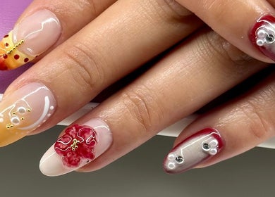 Elegant nail art at KCNailStudio in Logan Reserve, Queensland, AU, featuring intricate floral designs.