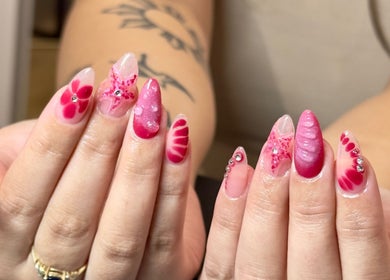 Elegant pink nail art with gems at KCNailStudio, Logan Reserve, Queensland, AU.