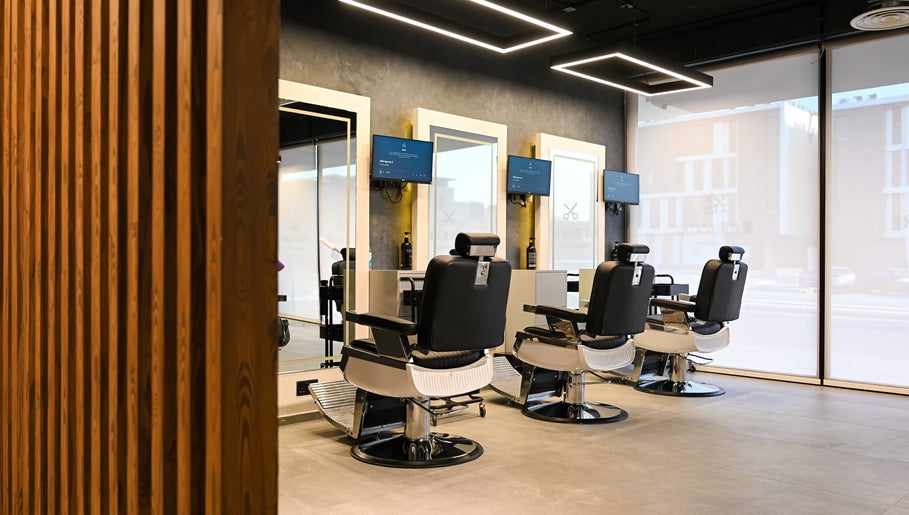 Modern barber chairs at Two's Barbershop, Riyadh, Riyadh Province, SA.