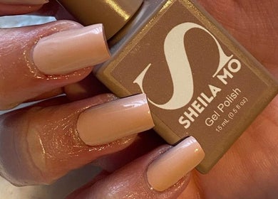 Close-up of manicured nails with Sheila Mo gel polish at Sheila Mo Beauty + Sheila Mo Academy, Dublin 9, County Dublin, IE.