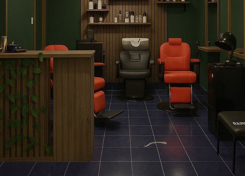 Interior elegante de Barberia Kingsmancut en Tuluá, Valle Del Cauca, CO con sillones rojos y decoración moderna.