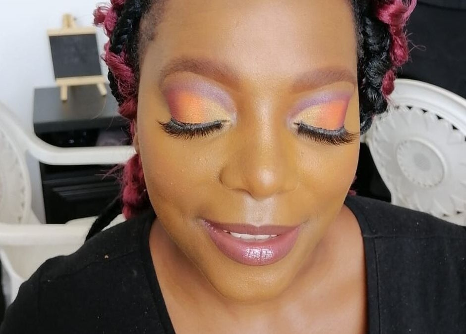 Bright eye makeup at Tranquil House of Elegance Beauty in Roodepoort, Gauteng, ZA.