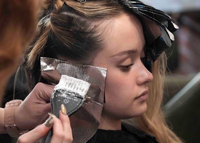 Professional hair coloring session at Tuca Salon in Melbourne, Victoria, AU, showcasing detailed highlights.