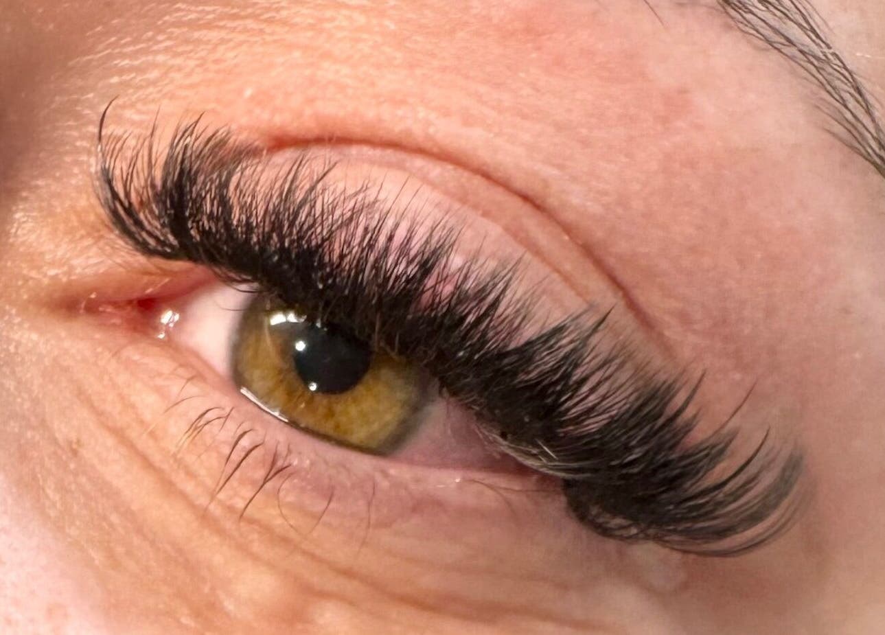 Close-up of styled lashes at Lash and Browtique, Nuthall, England, GB showcasing detailed eyelash work.