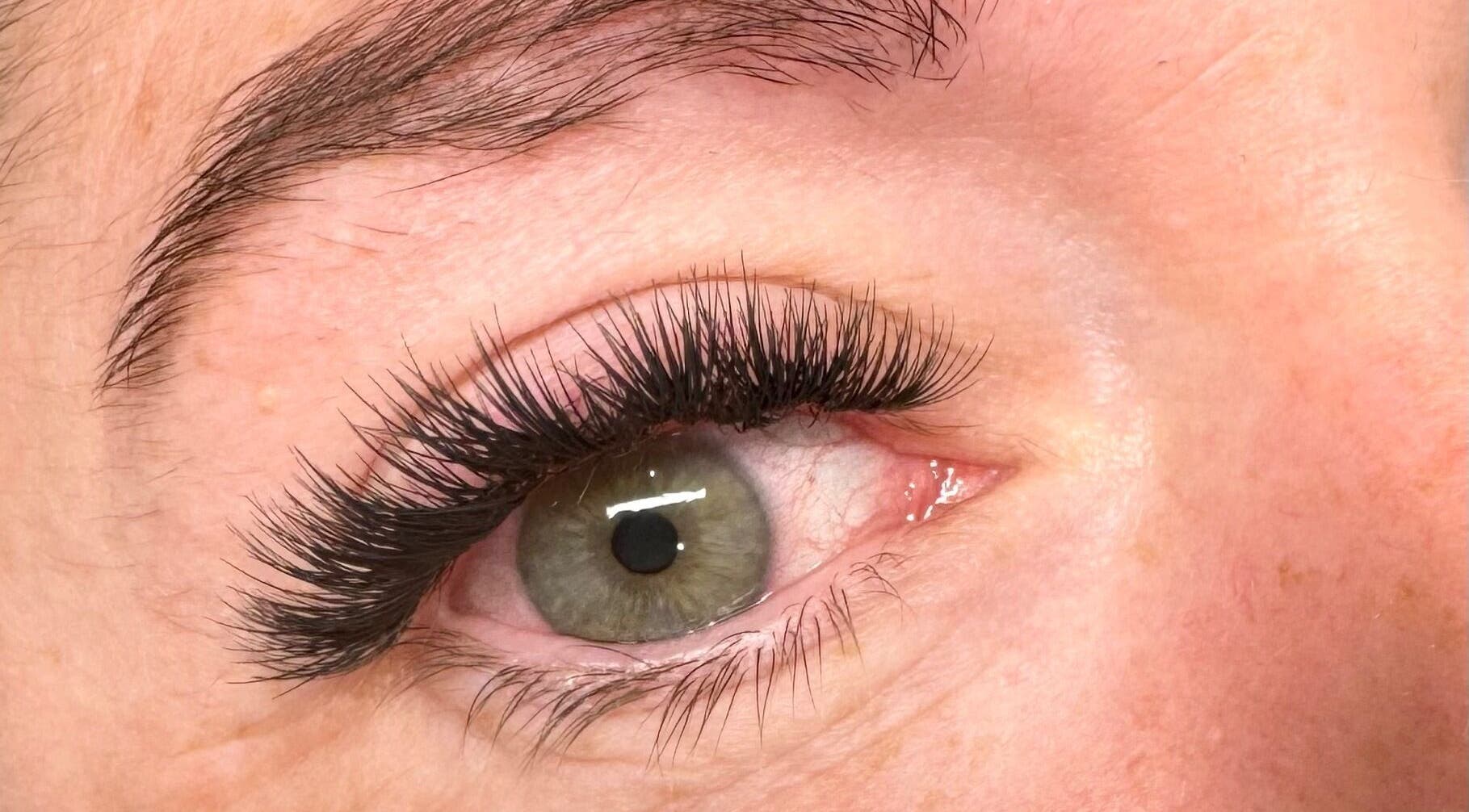 Close-up of enhanced eyelashes at Lash and Browtique, Nuthall, England, GB.