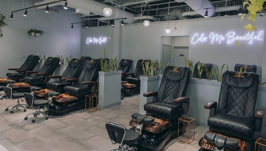 Luxurious pedicure chairs at Color Me True Nail Bar in Nashville, Tennessee, US, offering relaxation and style.