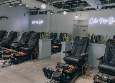 Luxurious pedicure chairs at Color Me True Nail Bar in Nashville, Tennessee, US, offering relaxation and style.
