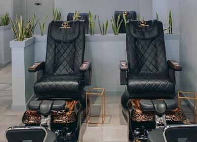 Elegant pedicure chairs at Color Me True Nail Bar, Nashville, Tennessee, US, offering a premium spa experience.