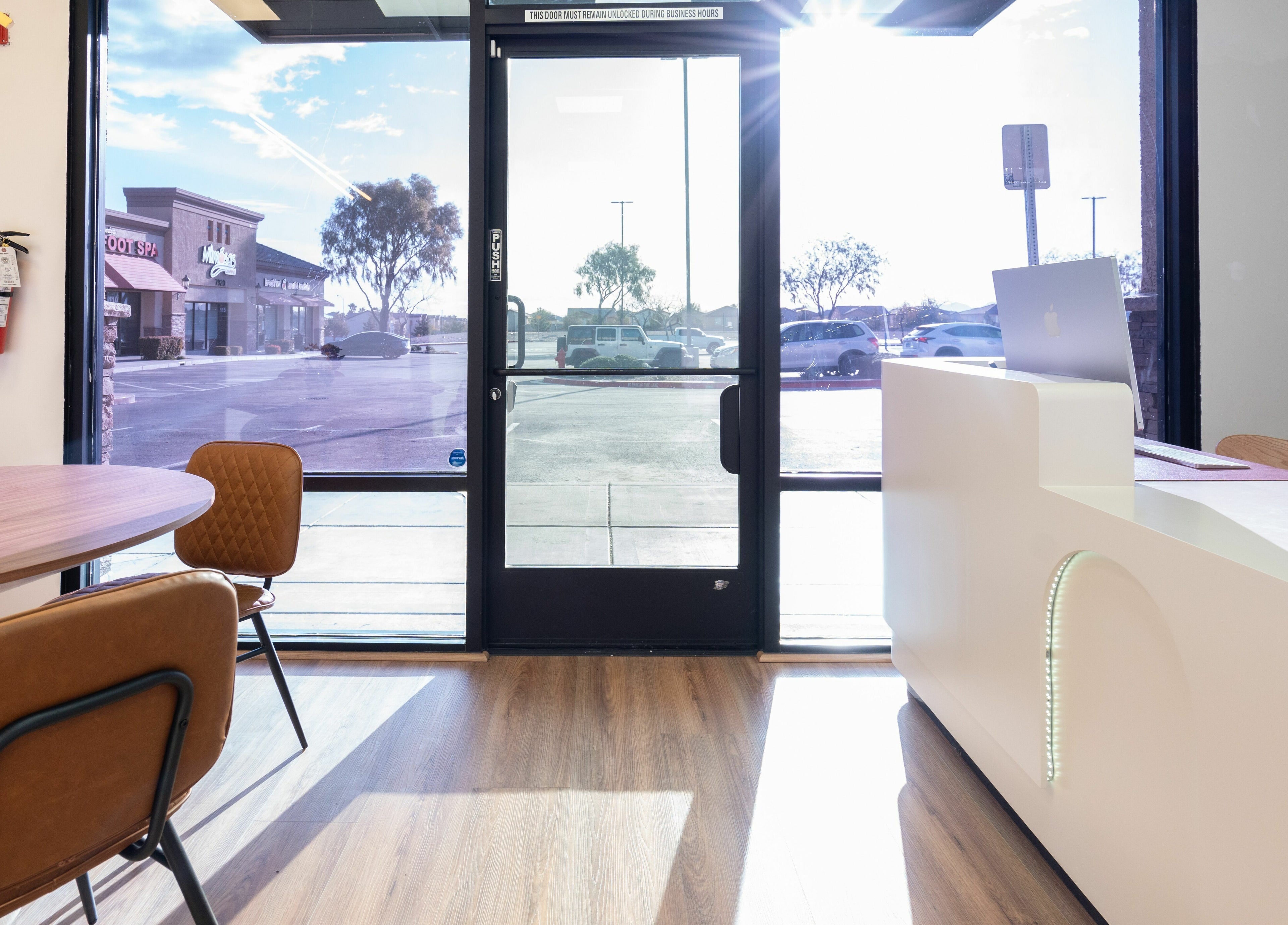 Bright entryway of Glo House Sun Spa and Wellness Center in Las Vegas, Nevada, US with a welcoming atmosphere.