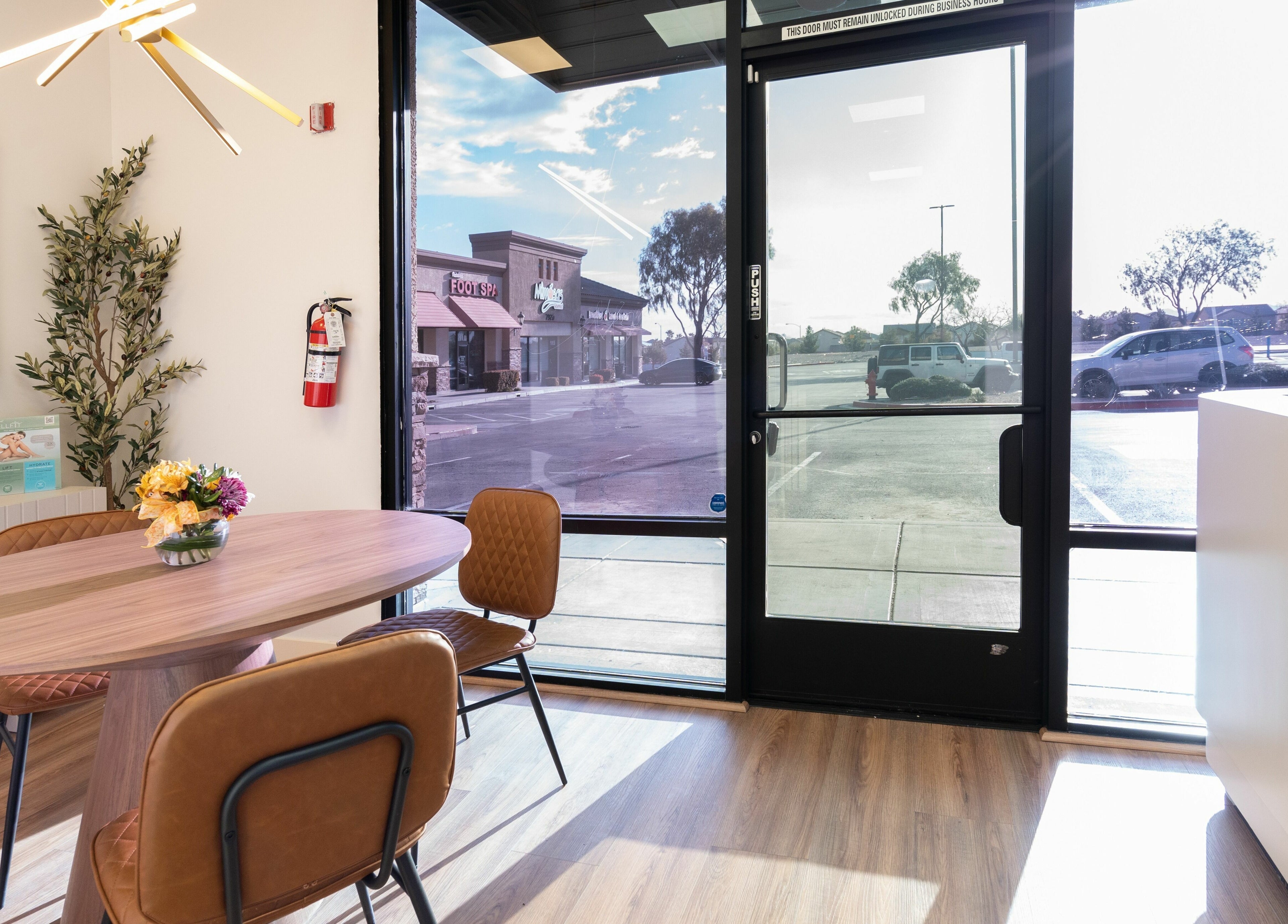 Bright lounge area at Glo House Sun Spa and Wellness Center in Las Vegas, Nevada, US with stylish decor.