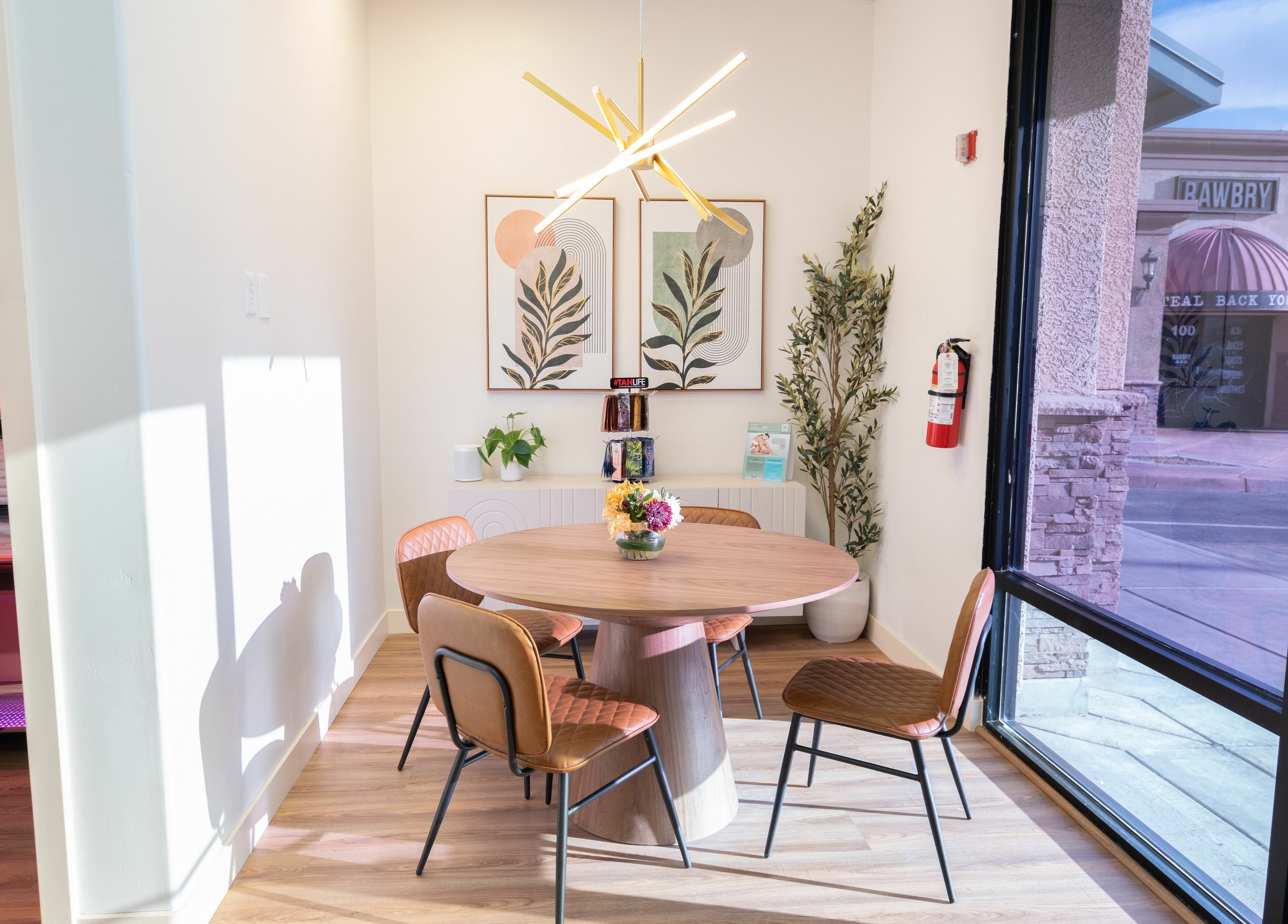 Inviting seating area with modern decor at Glo House Sun Spa and Wellness Center, Las Vegas, Nevada, US.