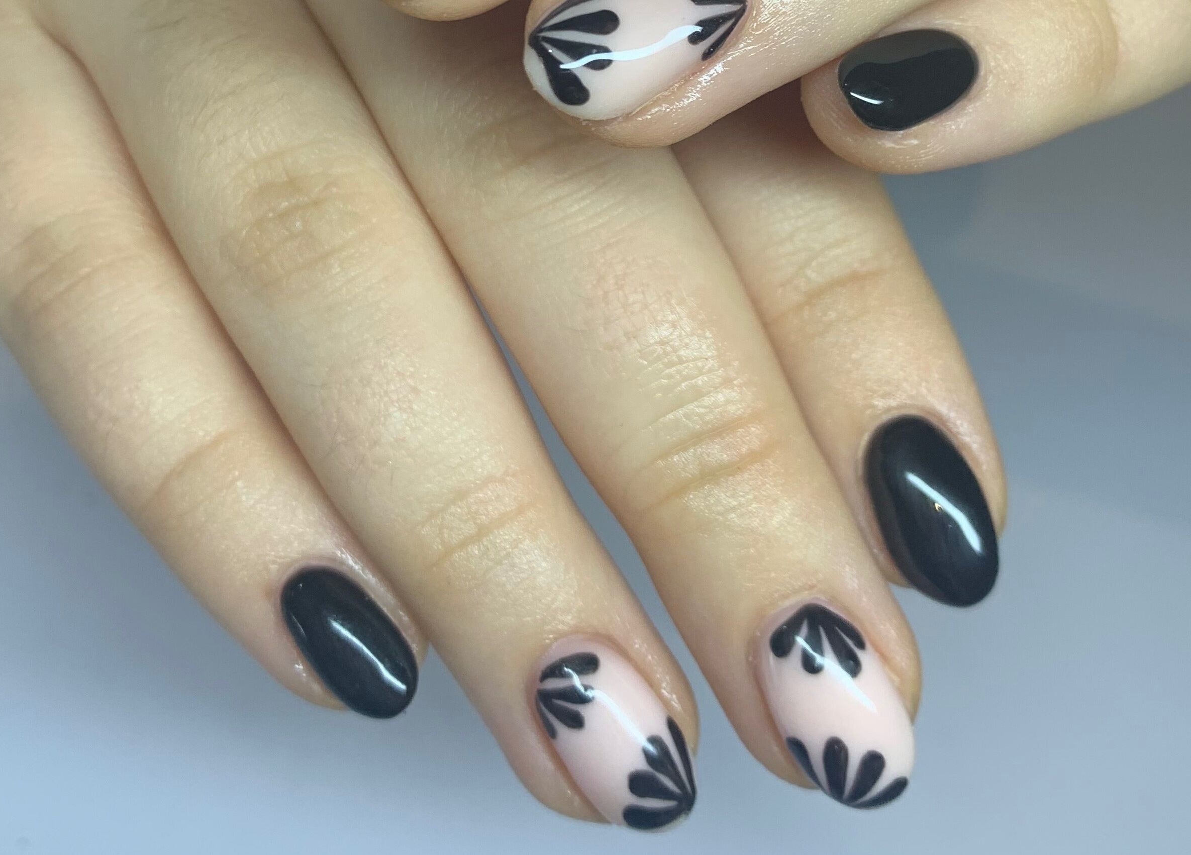 Stylish black and nude nail art from Bridie’s Beauty at Flutterbye Lashes, Lowestoft, England, GB.