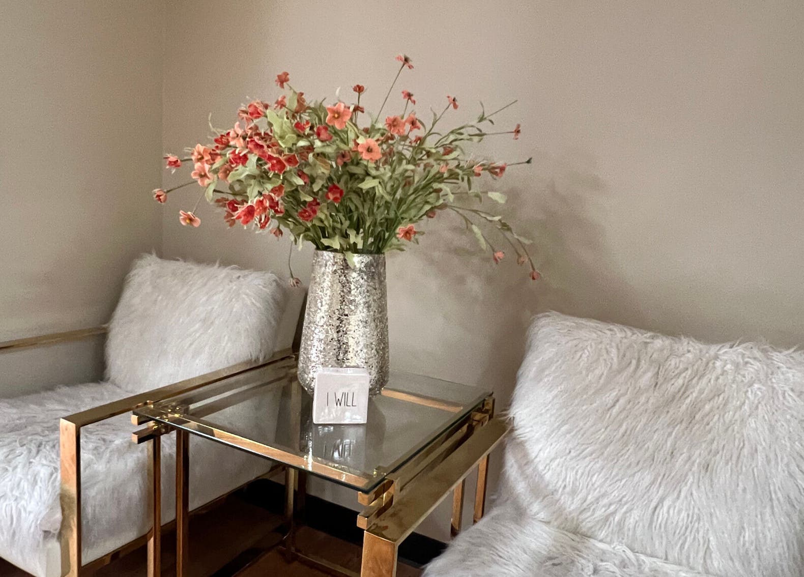 Elegant seating area with floral decor at 5 Star Academy in Dallas, Texas, US.