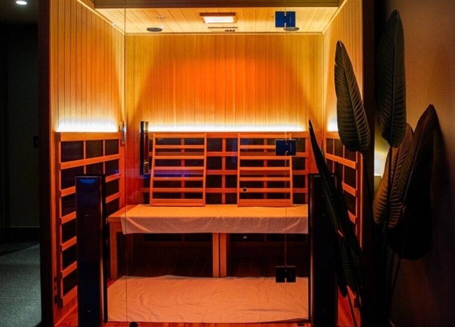 Warm wooden sauna room at The Floatation Sanctuary and Recovery Centre in New Plymouth, Taranaki, NZ.