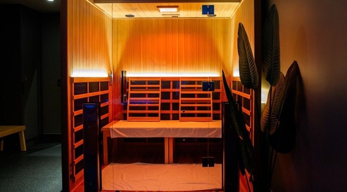 Warm wooden sauna room at The Floatation Sanctuary and Recovery Centre in New Plymouth, Taranaki, NZ.