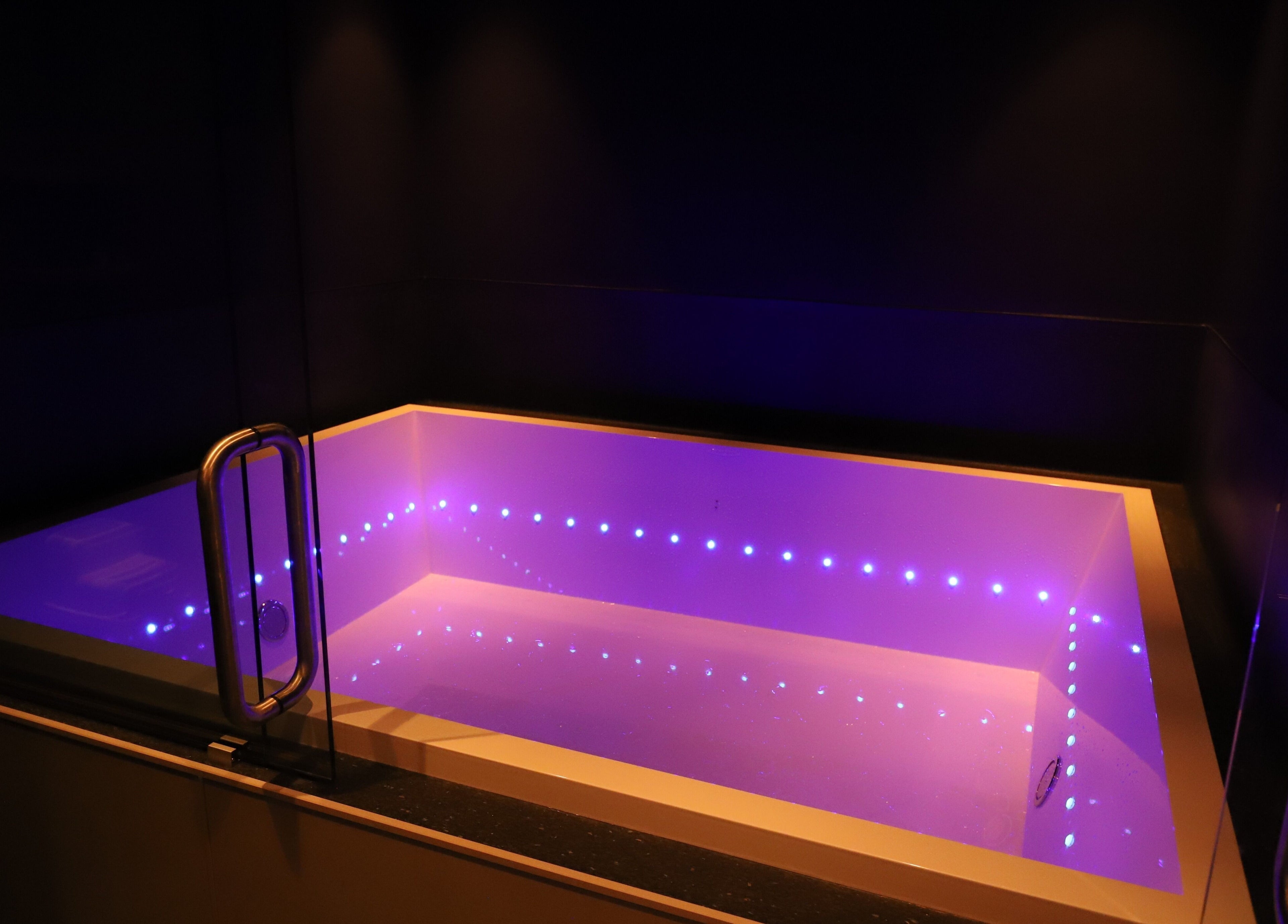 Lit floatation tank at The Floatation Sanctuary and Recovery Centre, New Plymouth, Taranaki, NZ.