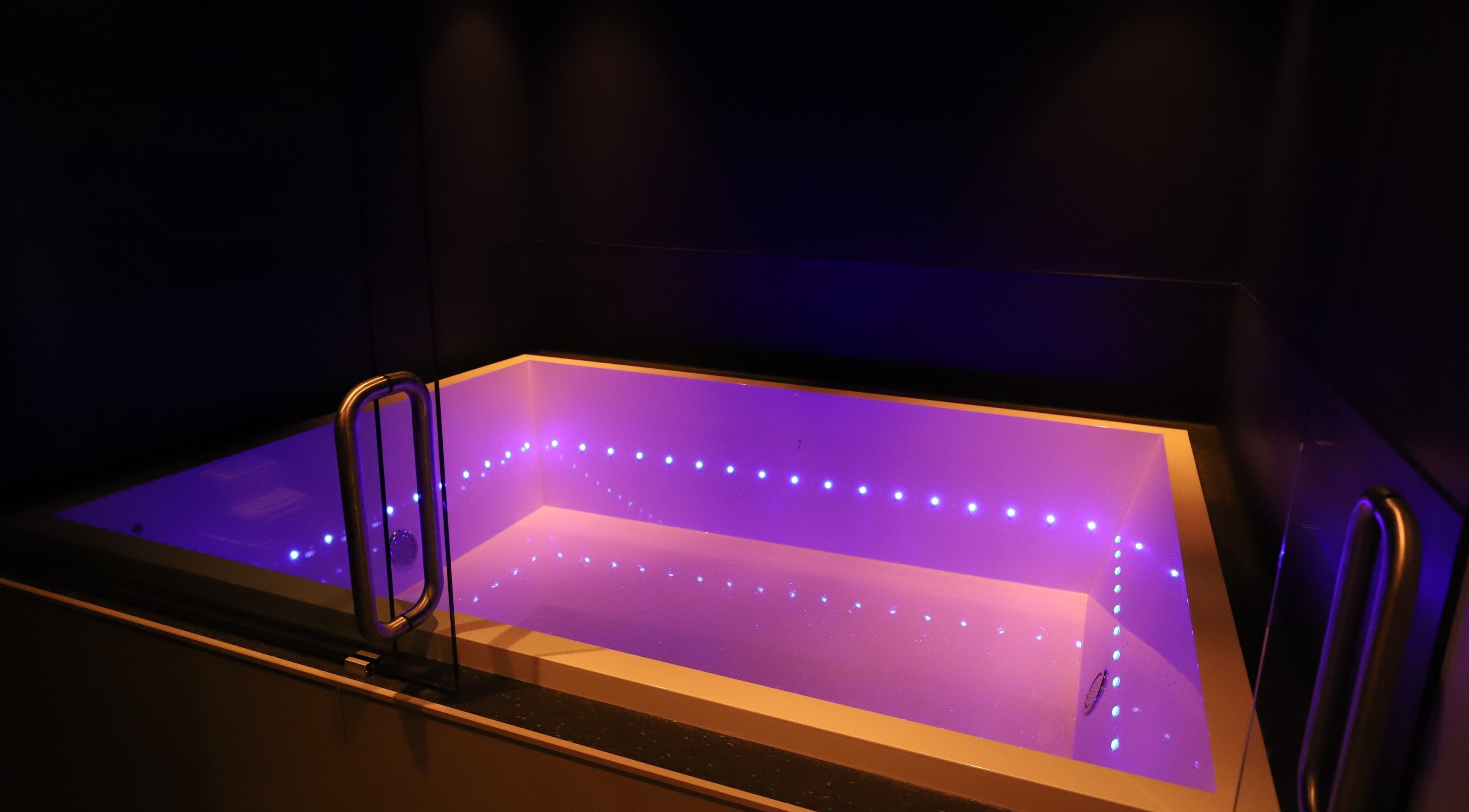 Lit floatation tank at The Floatation Sanctuary and Recovery Centre, New Plymouth, Taranaki, NZ.