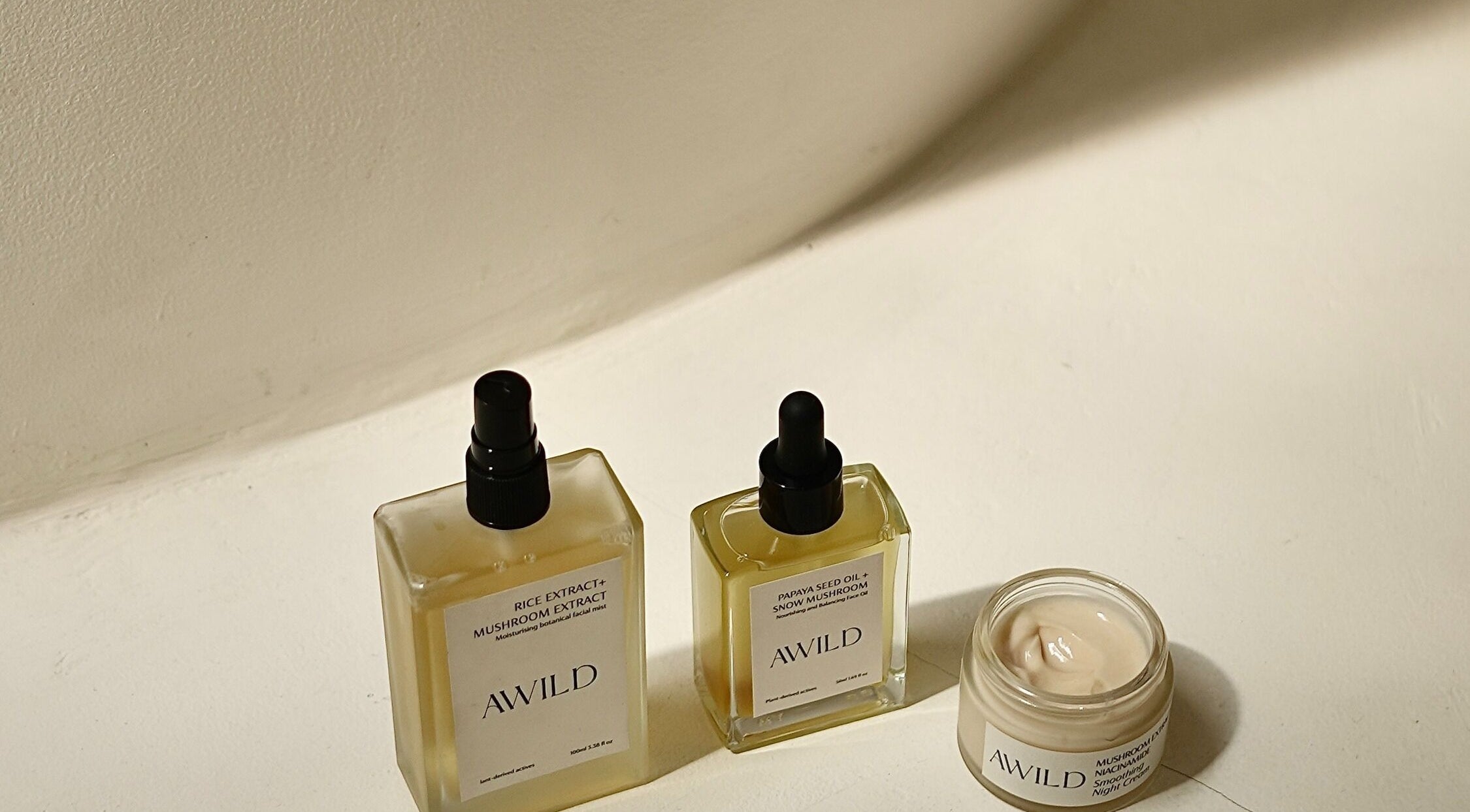 Luxurious skincare products at Awild Facial Uluwatu, Pecatu, Bali, ID, featuring natural ingredients.