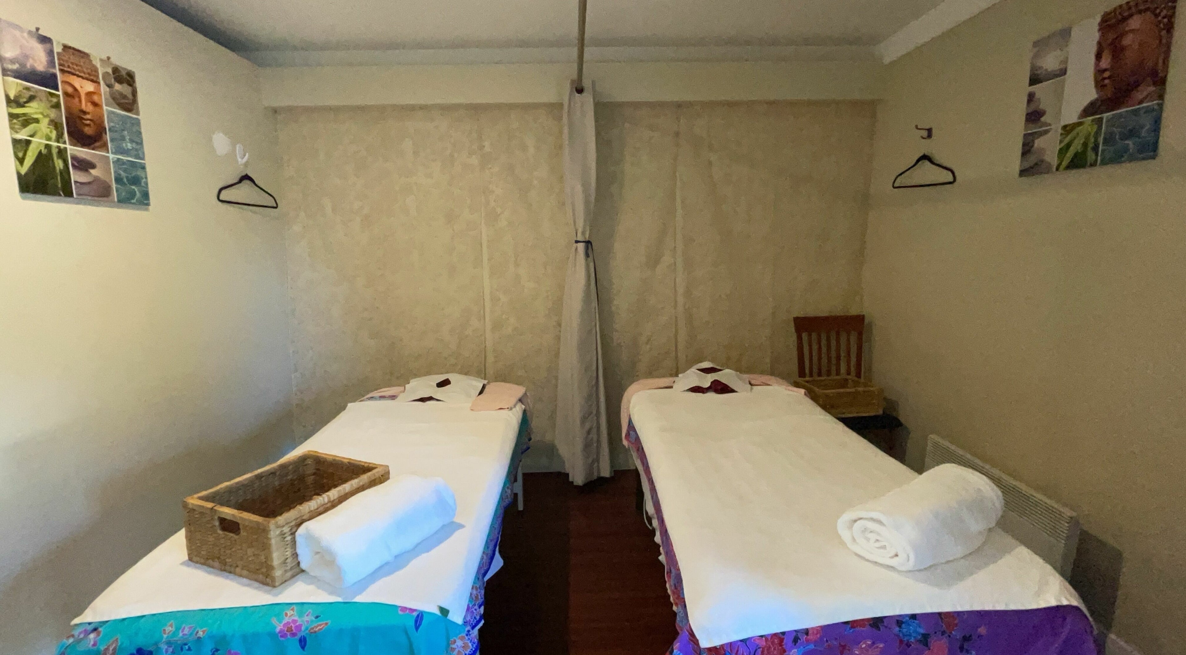 Relaxing massage room at Aree's Thai Massage - Mentone in Melbourne, Victoria, AU. Serene ambiance with two beds.