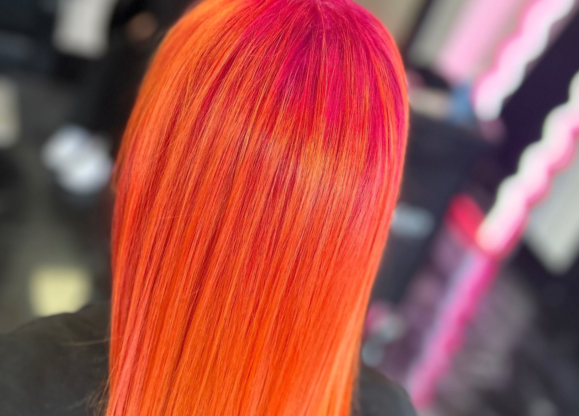 Bold orange and pink hair coloring at Emily ~ Janes, Doncaster, England, GB salon.