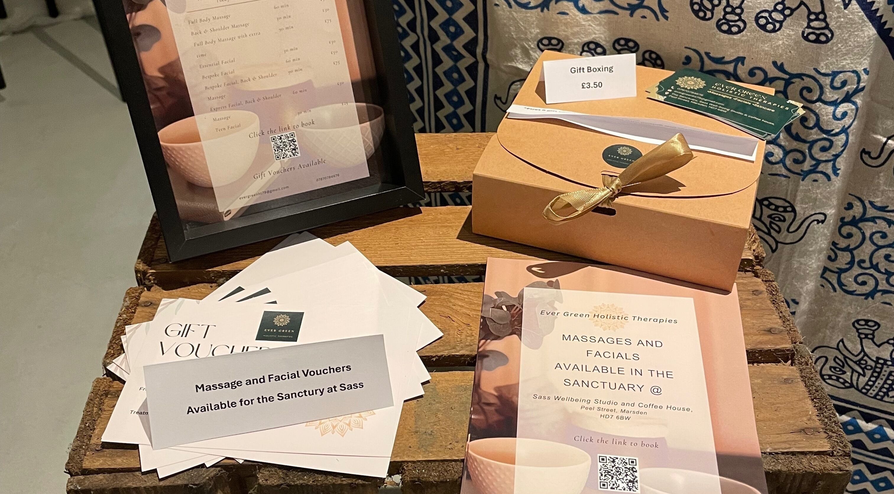 Gift vouchers and massage offers at The Sanctuary at Sass, Marsden, England, GB displayed elegantly.