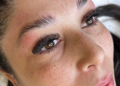 Close-up of elegant eyelash extensions at Luminous Sky Artistry, Sarasota, Florida, US.