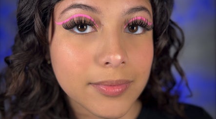 Close-up of colorful eyelash art at Luminous Sky Artistry, Sarasota, Florida, US.