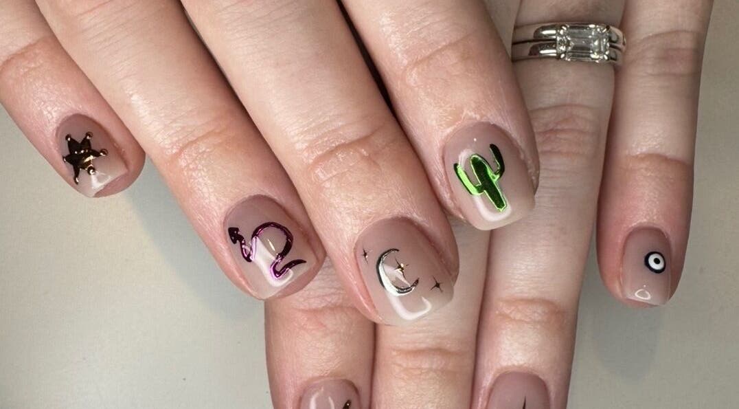 Unique nail art with cactus designs at Miso Nail Studio, North Rocks, New South Wales, AU.