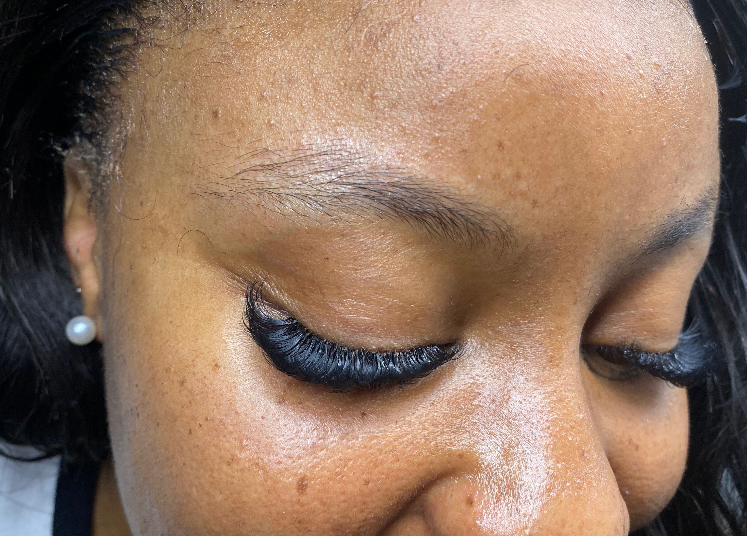 Close-up of eyelash extensions at Lashesbymisspee, Cape Town, Western Cape, ZA.