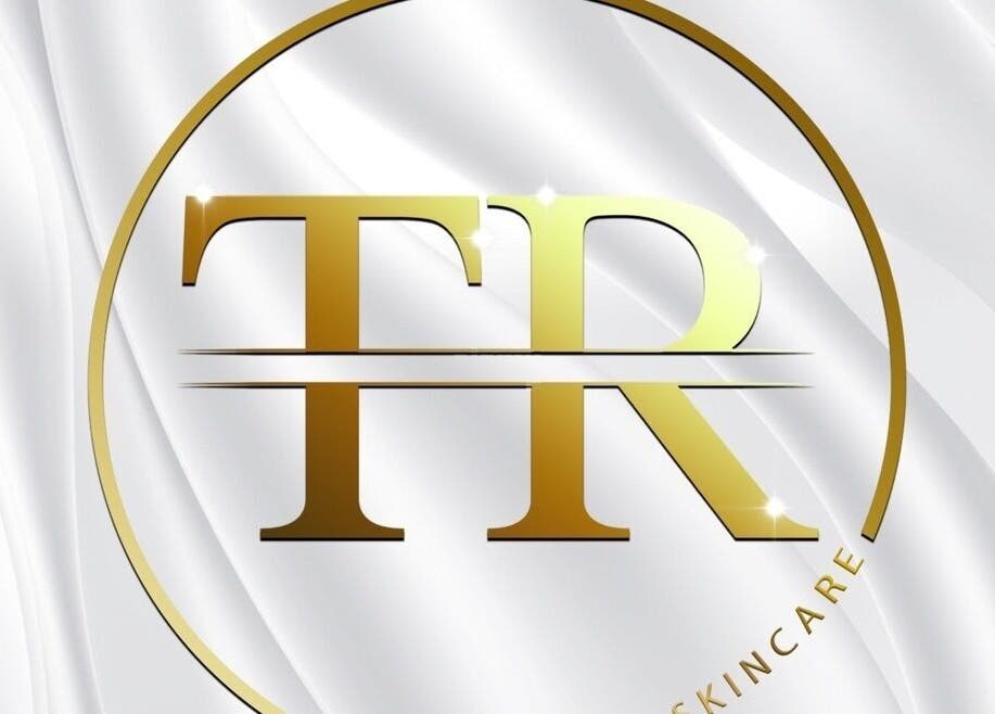 TR Aesthetics and Skincare logo on a luxurious background, Stoke on Trent, England, GB.