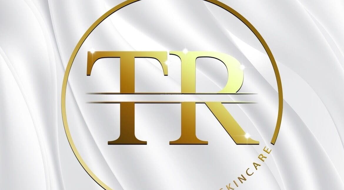 TR Aesthetics and Skincare logo on a luxurious background, Stoke on Trent, England, GB.
