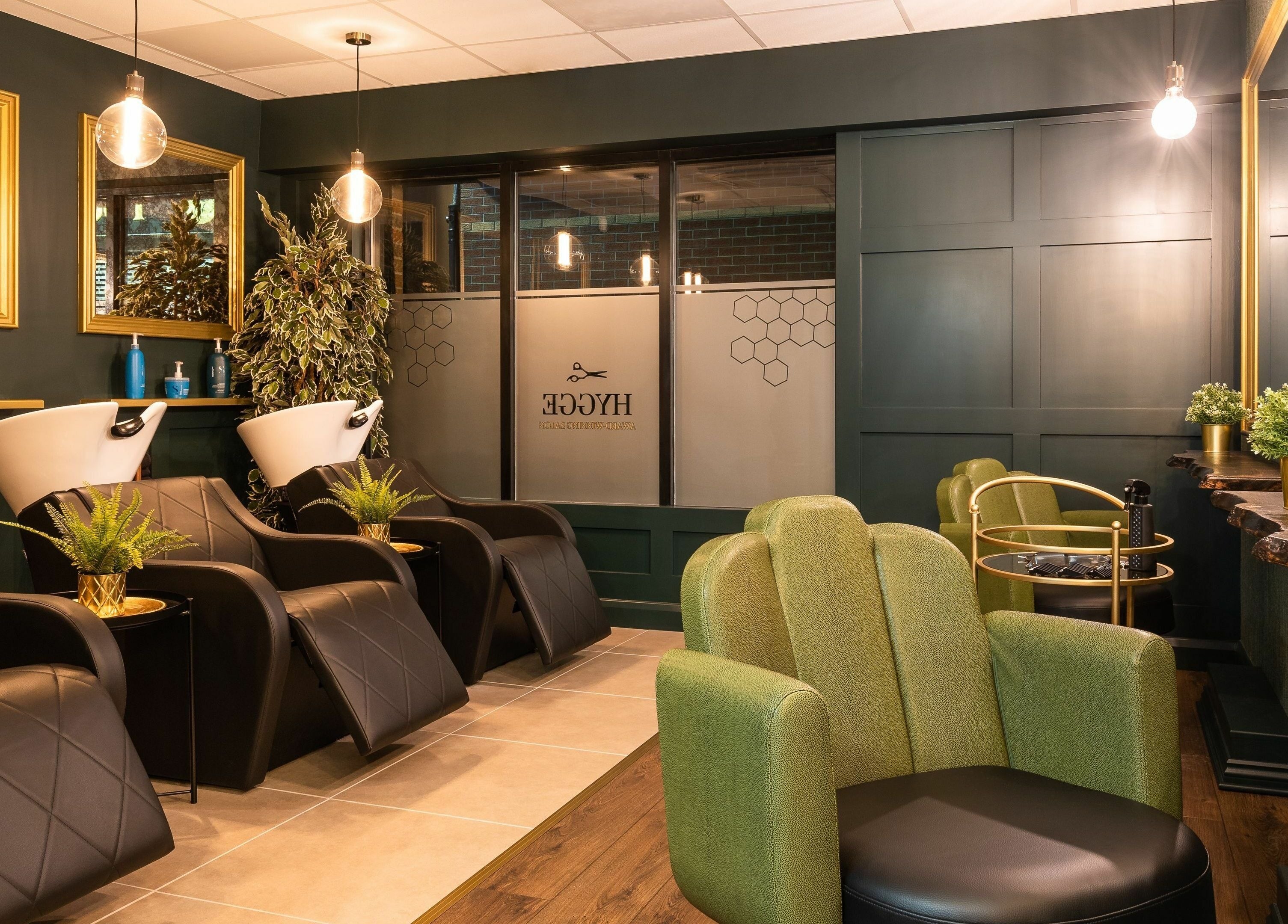 Stylish interior of Hygge Luxury Salon Omagh in Omagh, Northern Ireland, GB featuring elegant salon chairs and modern decor.
