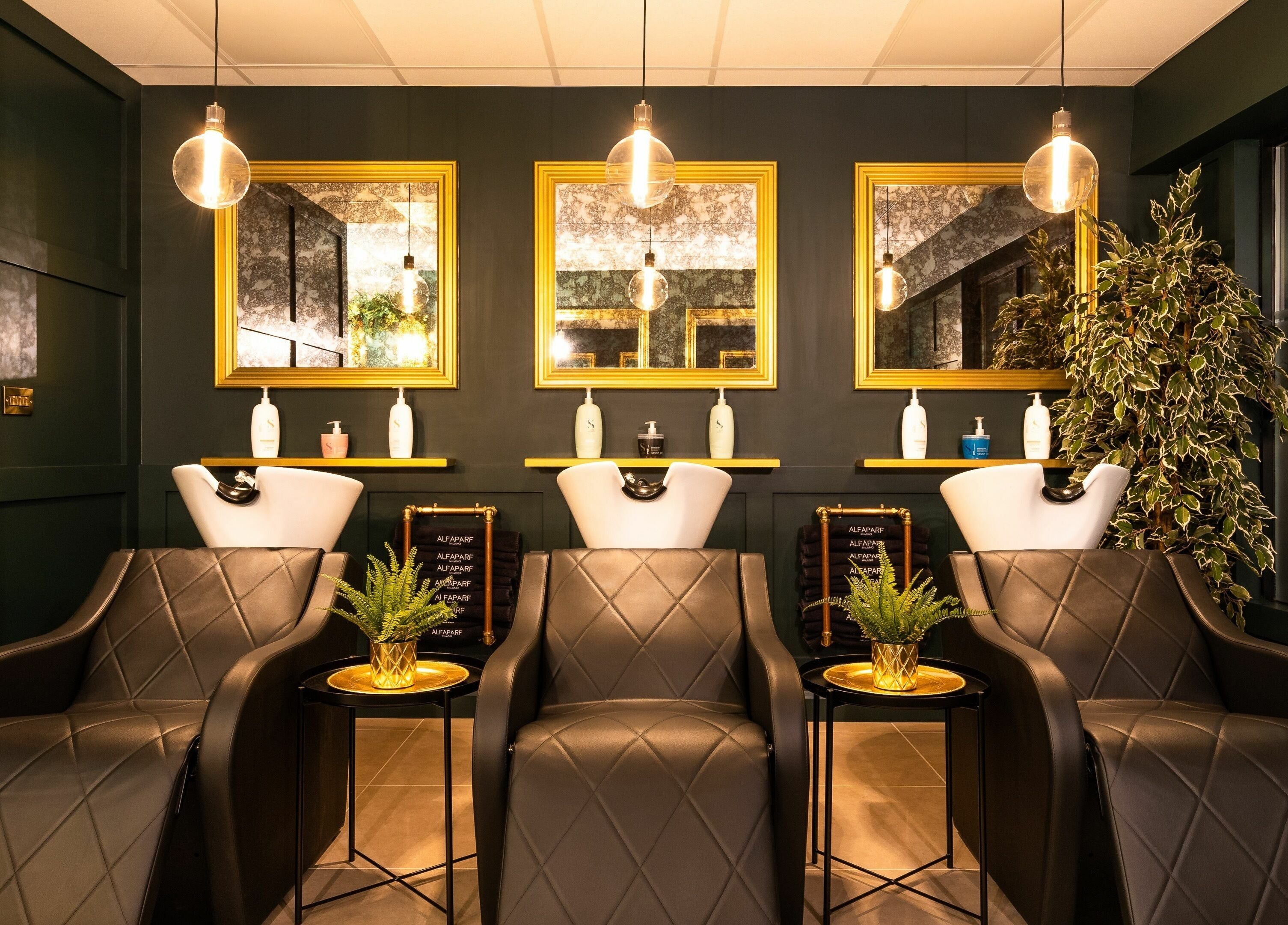 Luxurious salon chairs and mirrors at Hygge Luxury Salon Omagh, Omagh, Northern Ireland, GB.