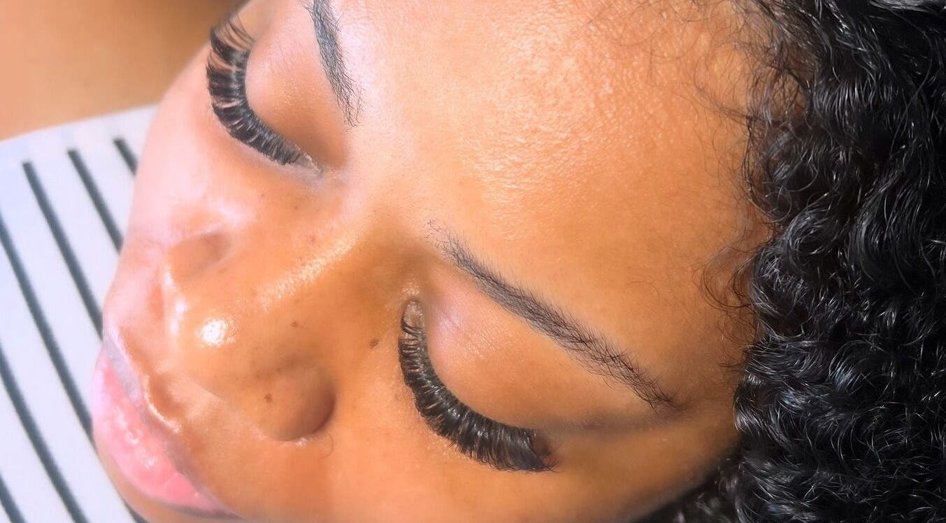 Close-up of elegant eyelash extensions at Artistry By Alex in Westerly, Rhode Island, US.