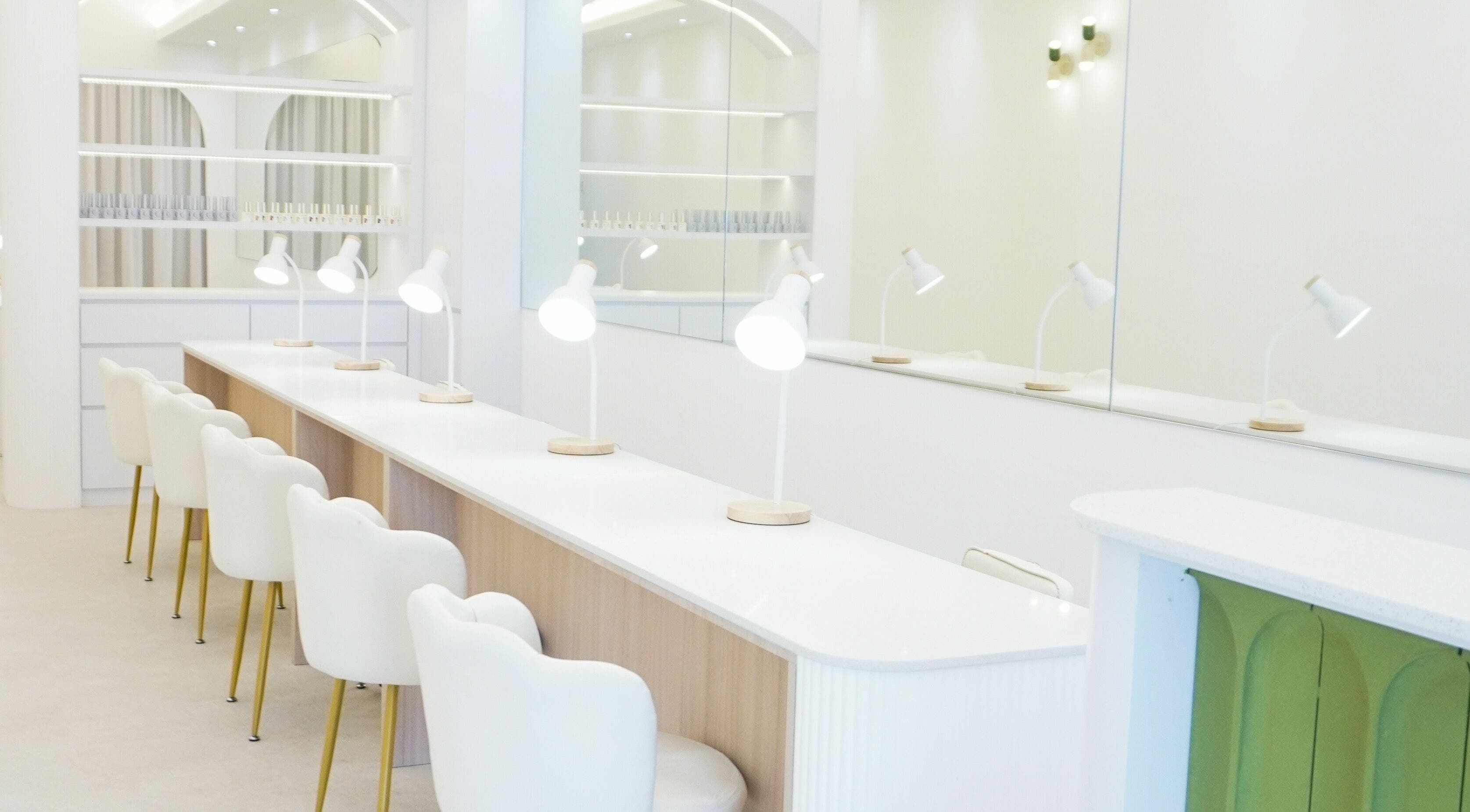 Chic interior of Kaia Nails in Kuala Lumpur, Wilayah Persekutuan Kuala Lumpur, MY featuring modern nail stations.