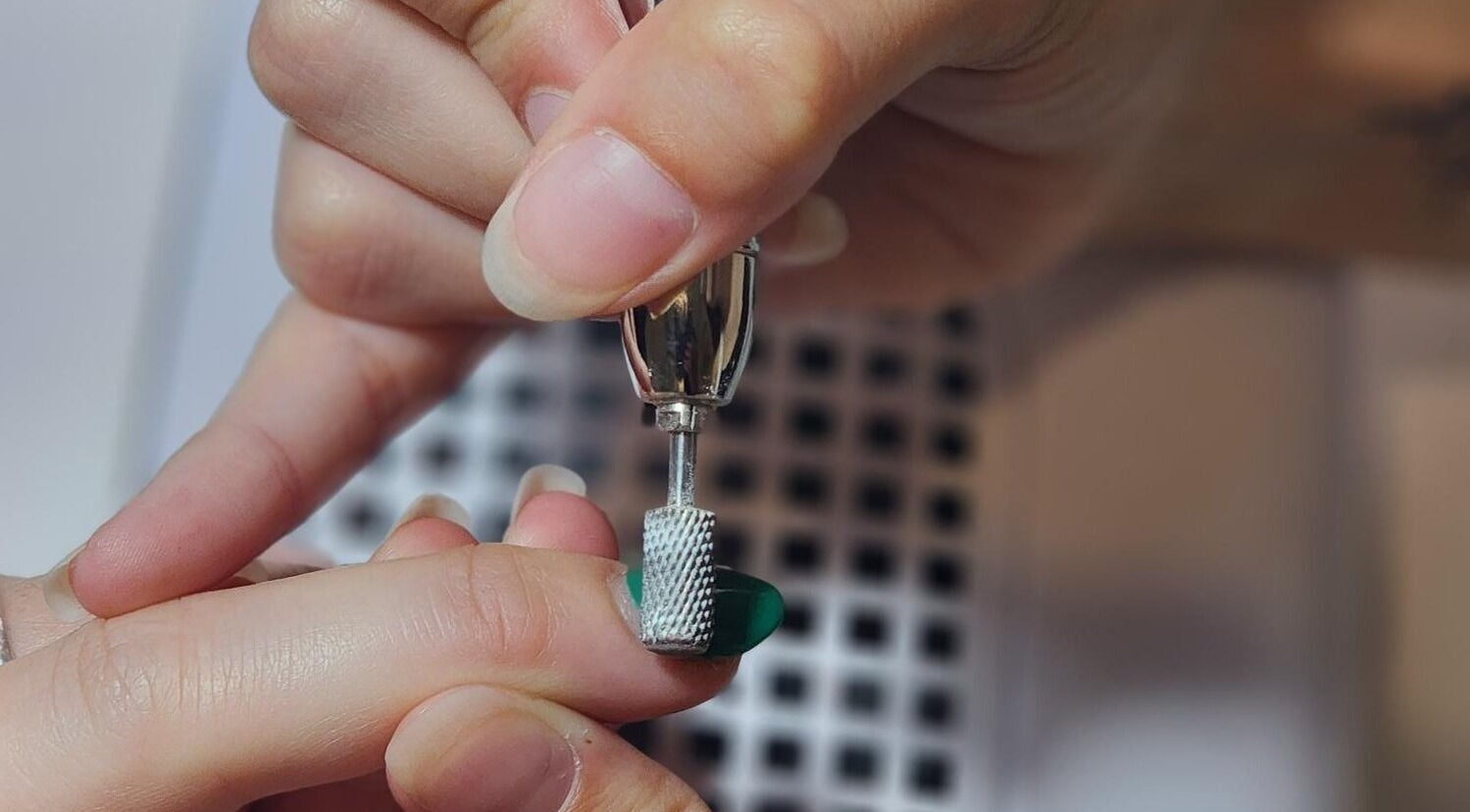 Detailed manicure at Cruella De Nails in Langebaan, Western Cape, ZA. Professional nail grooming underway.