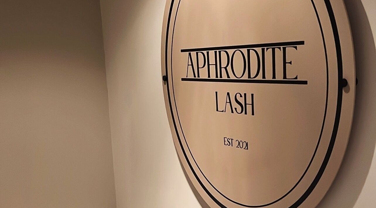 Elegant Aphrodite Lash sign in Worsbrough, England, GB showcasing luxury beauty services.