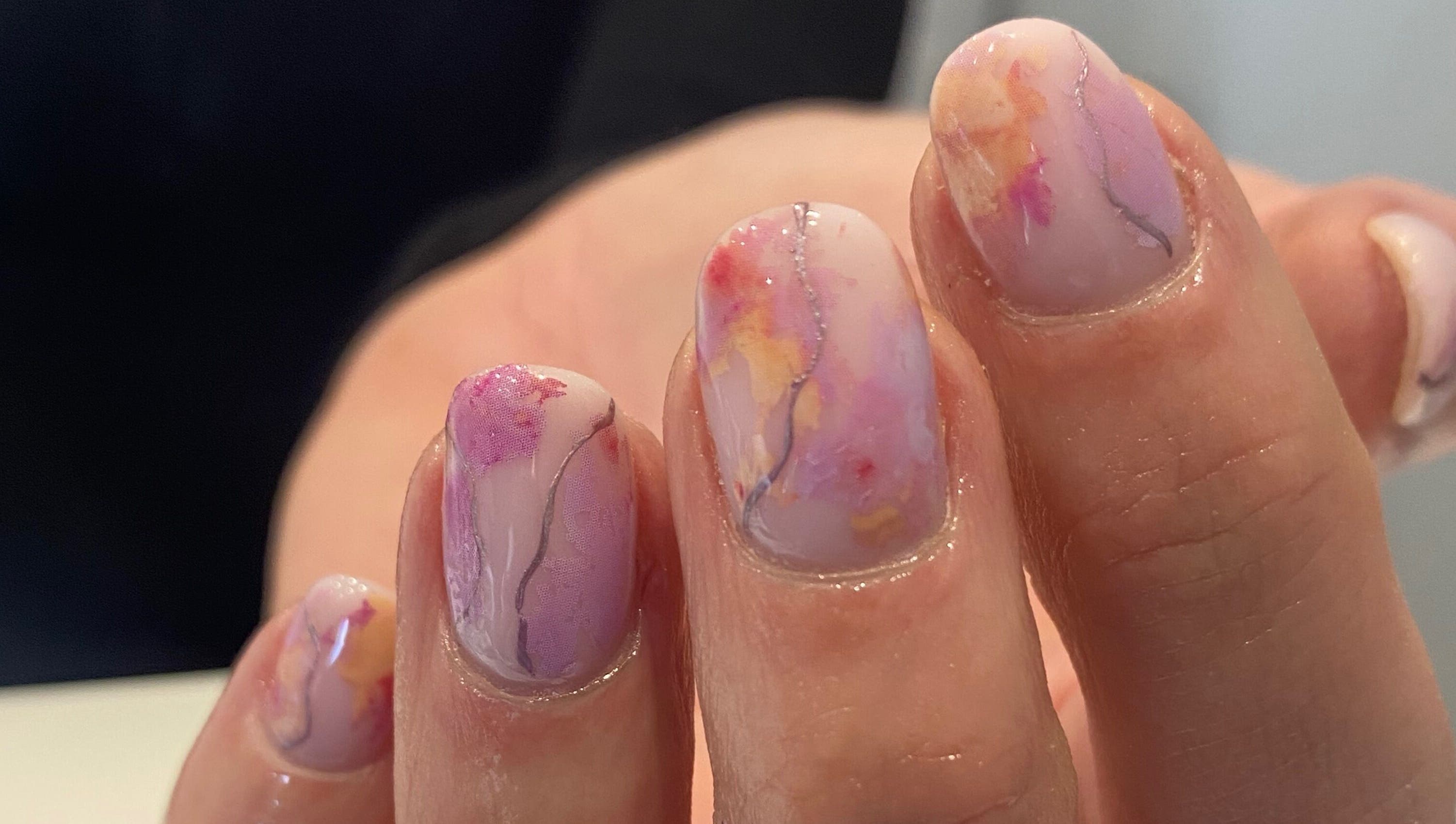 Elegant marble nail design at Beauty by Meg, Halifax, England, GB.