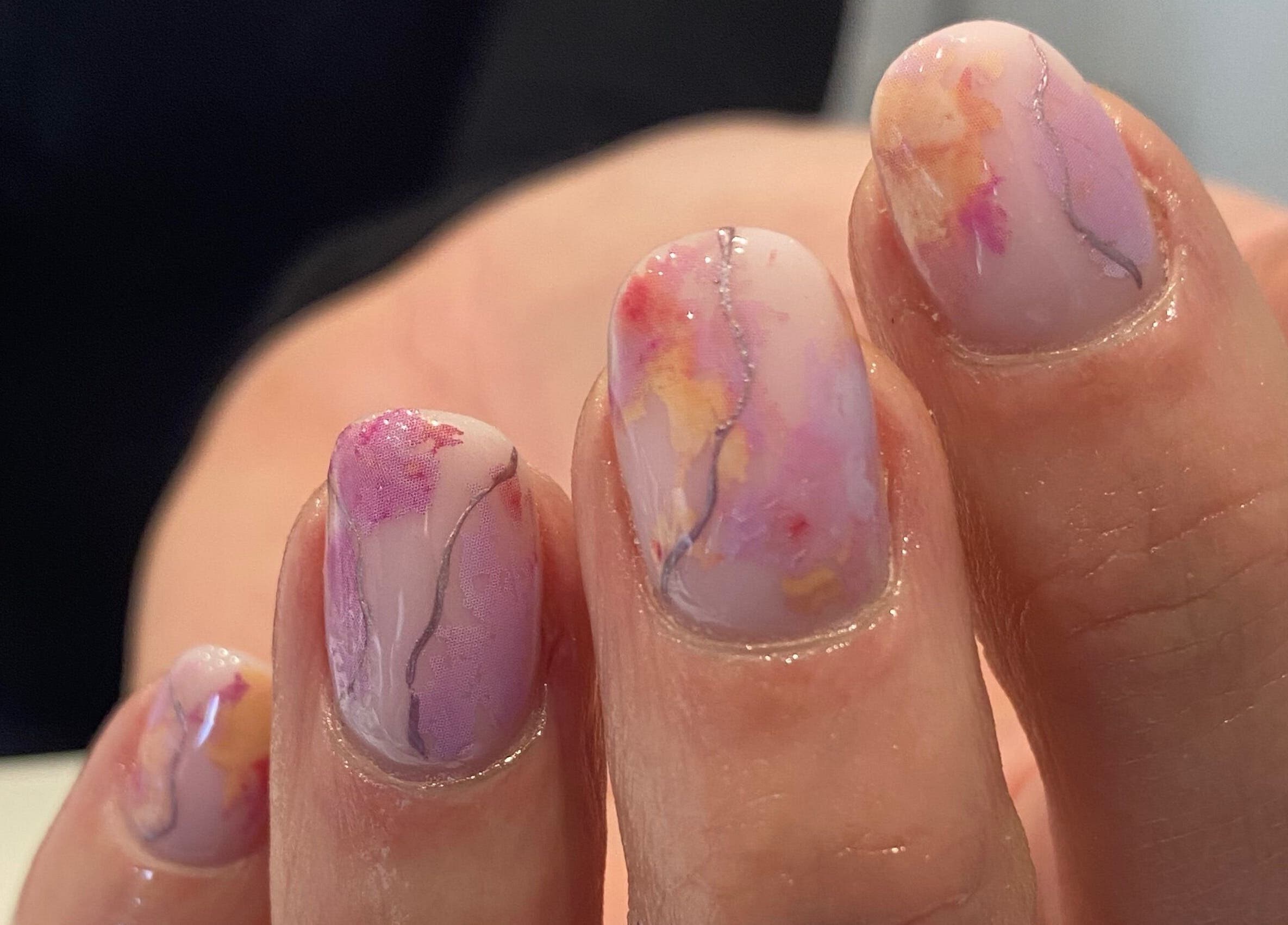 Elegant marble nail design at Beauty by Meg, Halifax, England, GB.