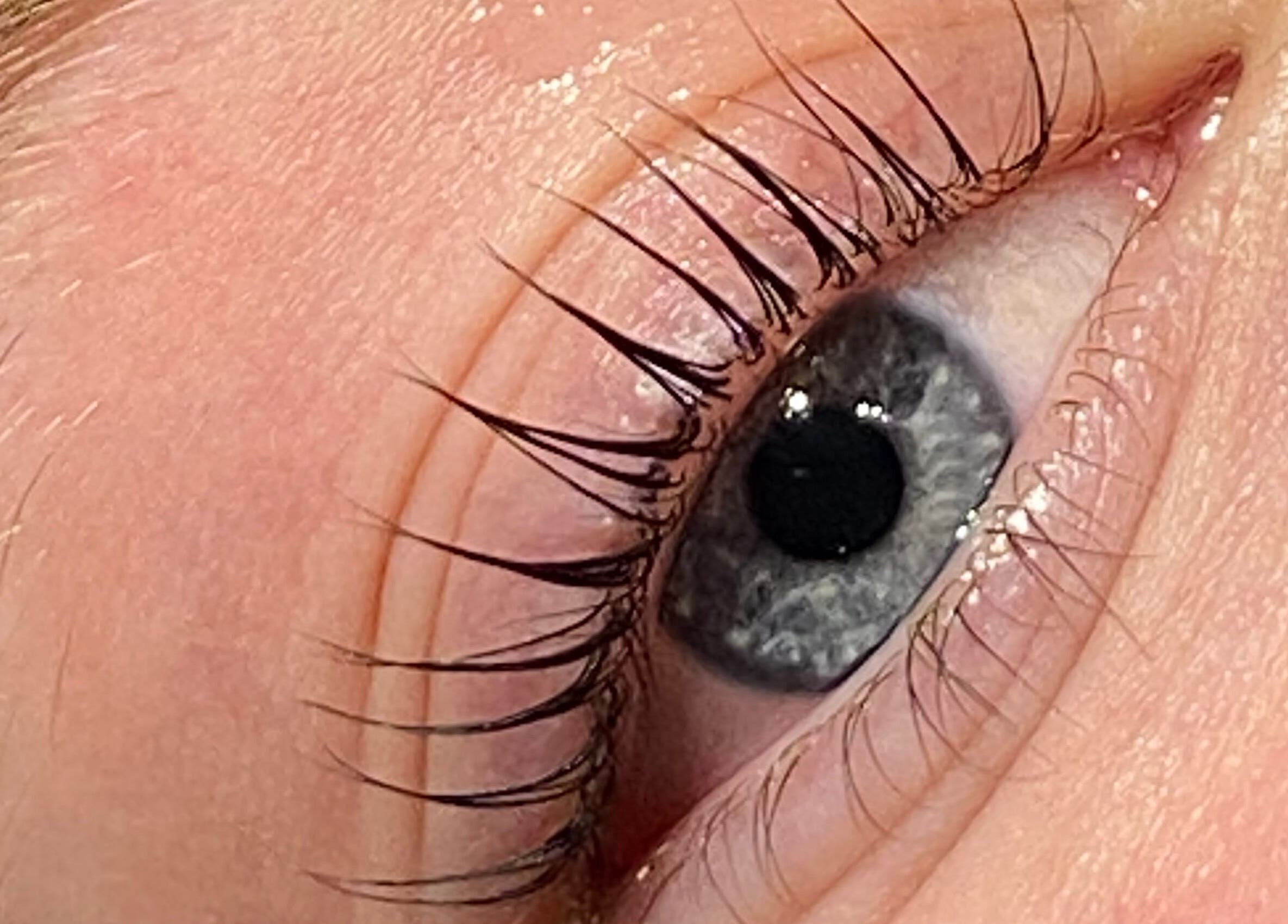 Close-up of eye with stunning lashes at Beauty by Meg, Halifax, England, GB.