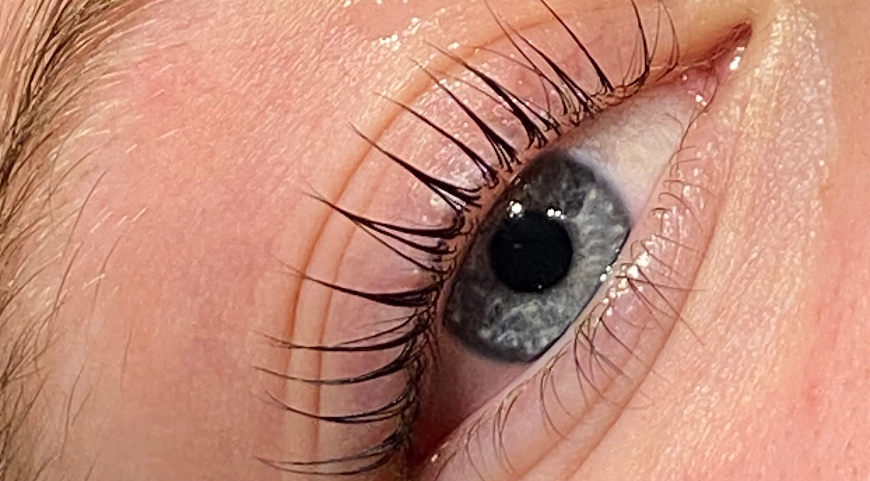 Close-up of eye with stunning lashes at Beauty by Meg, Halifax, England, GB.