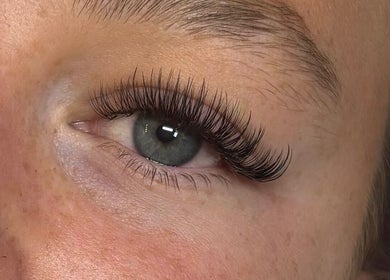 Close-up of professionally applied eyelash extensions at The Beauty Space, Hinckley, England, GB.