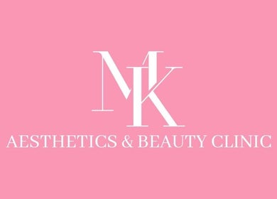 MK Aesthetics and Beauty Clinic logo set on a pink background in Birmingham, England, GB.