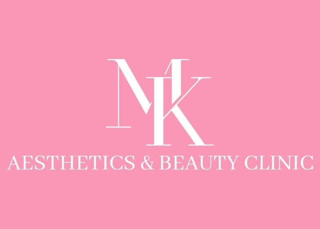 MK Aesthetics and Beauty Clinic logo set on a pink background in Birmingham, England, GB.