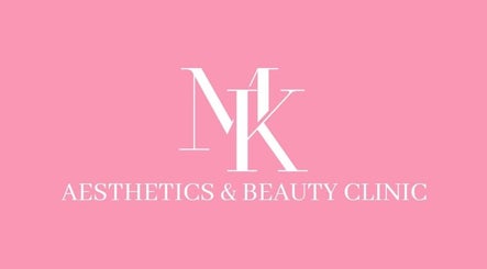 MK Aesthetics and Beauty Clinic logo set on a pink background in Birmingham, England, GB.