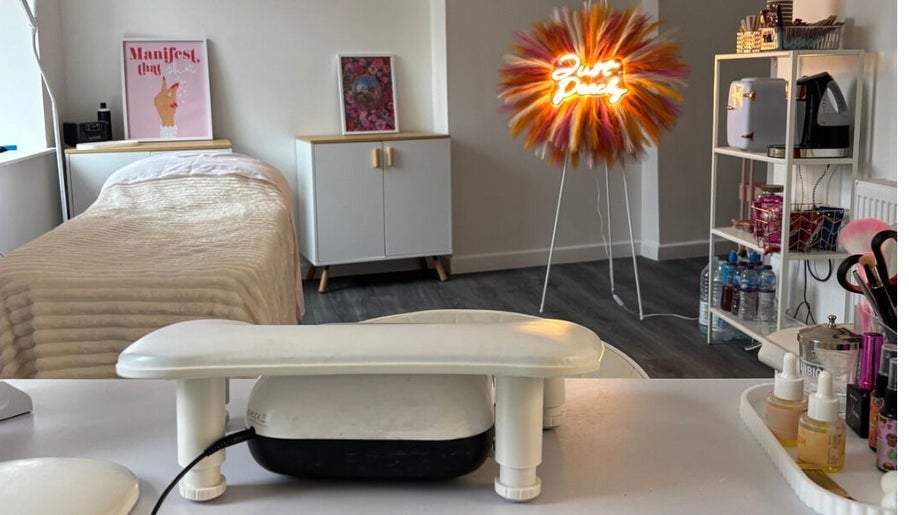 Peaceful beauty treatment room at Just Peachy - Beauty by Jen in Tredegar, Wales, GB with cozy decor.