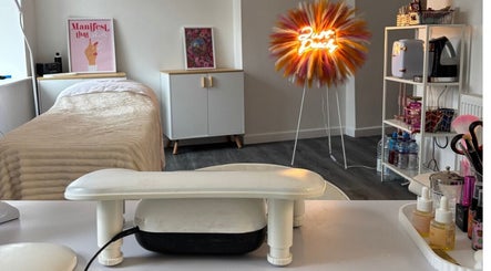 Peaceful beauty treatment room at Just Peachy - Beauty by Jen in Tredegar, Wales, GB with cozy decor.