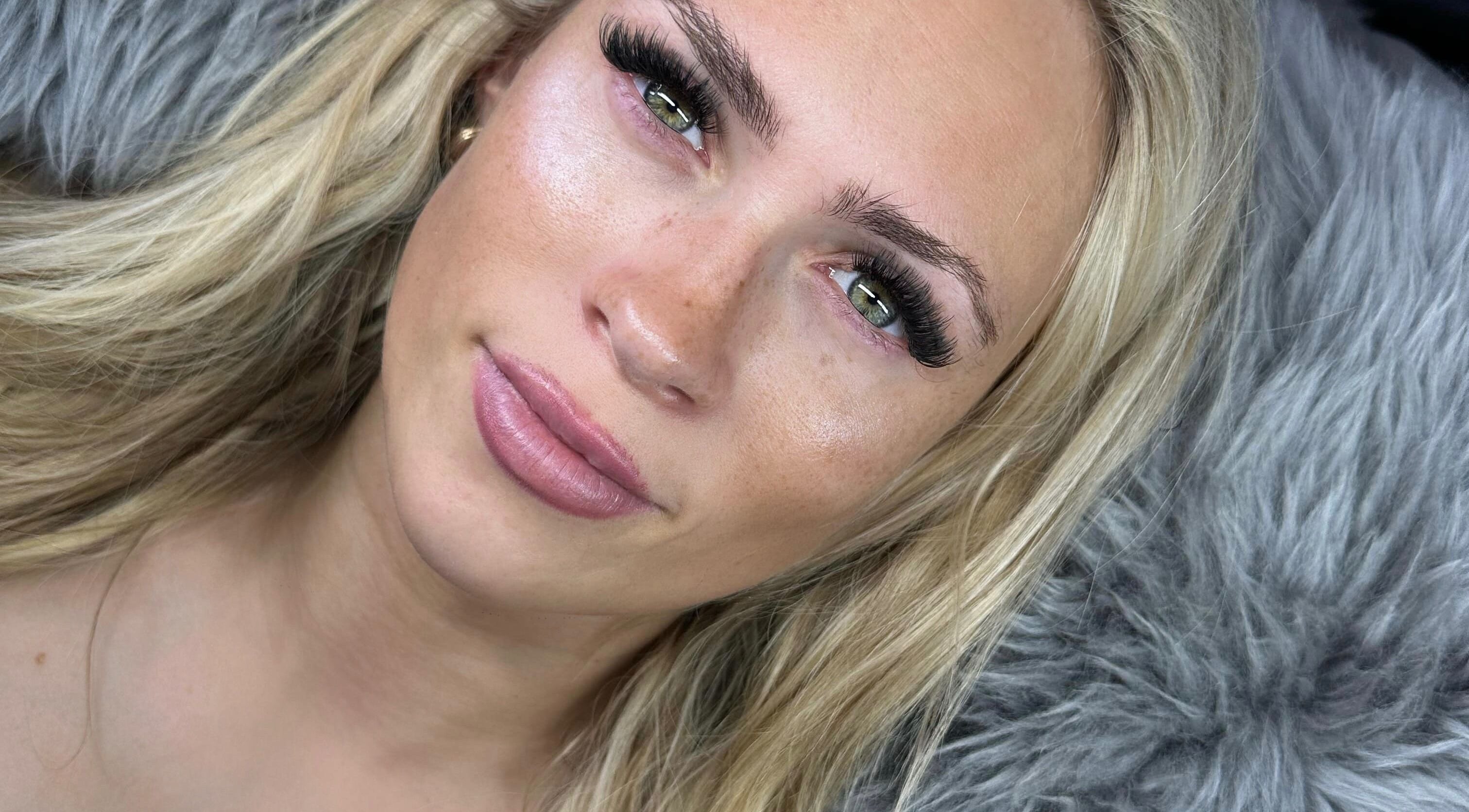 Close-up of glowing skin and lashes from HD Beauty, Newton Abbot, England, GB.